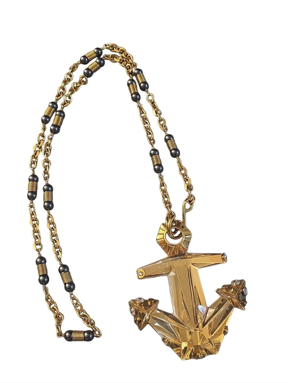 Loewe Gold Tone Cross Pendant with Logo (Runway Neckkace)